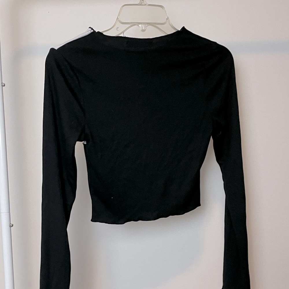 Blue Blush Cropped Patchwork Ribbed Top, Size Small - Picture 3 of 3